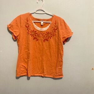 Embroidered Orange Short Sleeve Women's Top